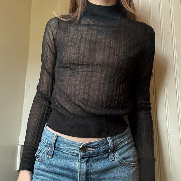 Madewell Sheer Ribbed Mock Neck Long Sleeve Tee XXS - Picture 2 of 3